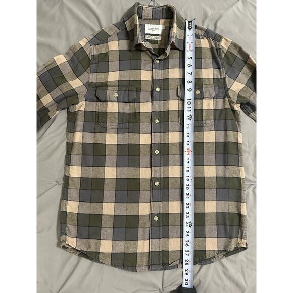 Mens Flannel Shirt Medium Long Sleeve Goodfellow & Co Green Gray Tan - Picture 8 of 11
